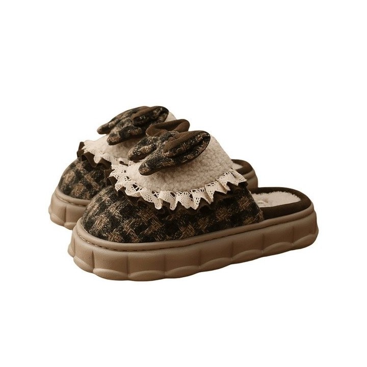 YRIIOMO Bequeme Damen Winter Hausschuhe mit 5cm dicker Sohle, rutschfest und Plüsch Hausschuhe (langlebig, aus EVA Material g