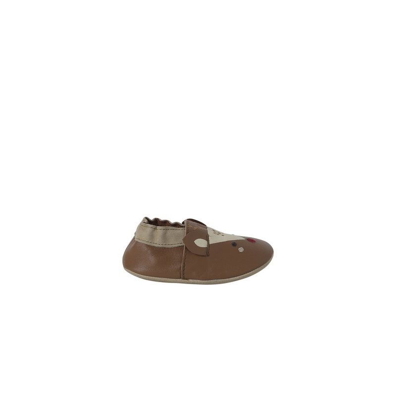 vertbaudet Baby Leder-Krabbelschuhe mit Gummizug RENTIER Hausschuh