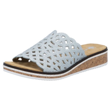 Rieker Pantolette, Sommerschuh, Schlappen, Hausschuh, Keilabsatz mit Perfortion