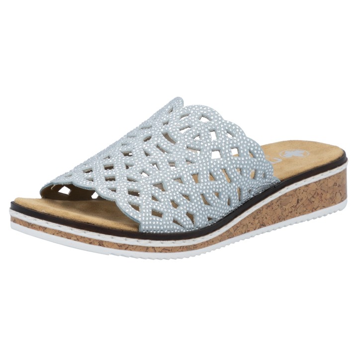 Rieker Pantolette, Sommerschuh, Schlappen, Hausschuh, Keilabsatz mit Perfortion