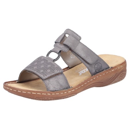 Rieker Pantolette, Sommerschuh, Schlappen, Urlaubschuh, Klettschuh mit Perforation