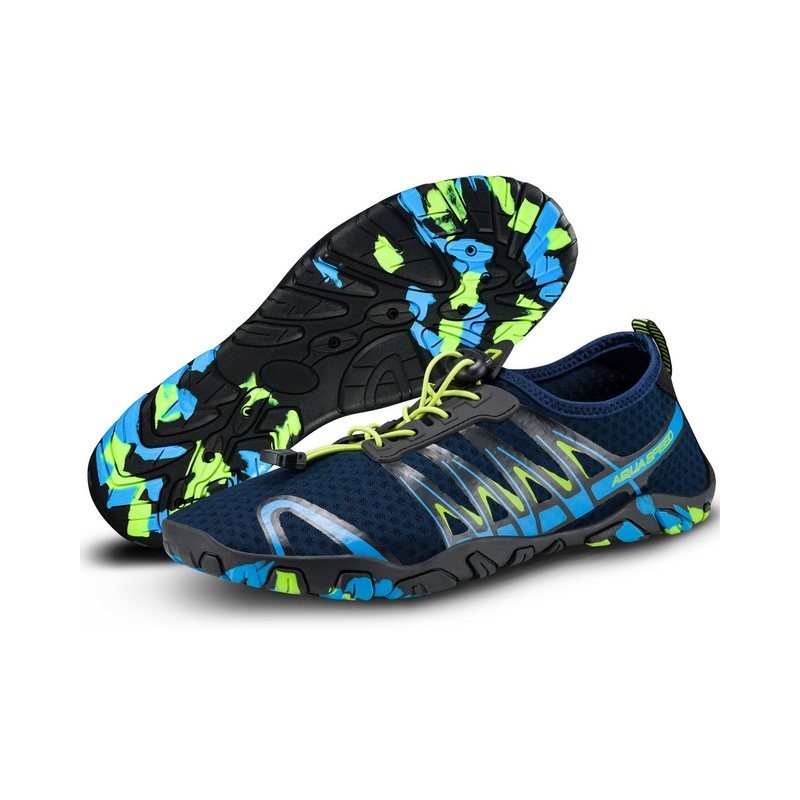 Aqua Speed Gekko Strandschuhe Gr. 43 – Navy/Blau/Grün mit Handtuch-Set Wasserschuh (Aqua Sneaker für Damen & Herren – leicht,