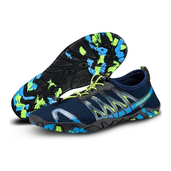 Aqua Speed Gekko Strandschuhe Gr. 43 – Navy/Blau/Grün mit Handtuch-Set Wasserschuh (Aqua Sneaker für Damen & Herren – leicht,