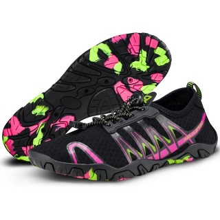 Aqua Speed Gekko Wasserschuhe Gr. 36 – Schwarz/Rosa/Grün mit Handtuch Wasserschuh (Ideal für Freizeit, Therme & Reisen – bequ