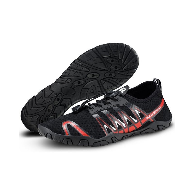 Aqua Speed Gekko Aqua Sneaker Gr. 46 – Schwarz/Rot + Handtuch inklusive Wasserschuh (Aqua Sneaker mit starker Profilsohle – r