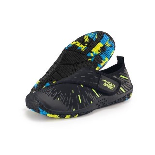 Aqua Speed Tegu Strandschuhe Gr. 45 – Schwarz/Fluor Gelb + Handtuch im Set Wasserschuh (Thermen- & Wellnessschuhe mit Grip –