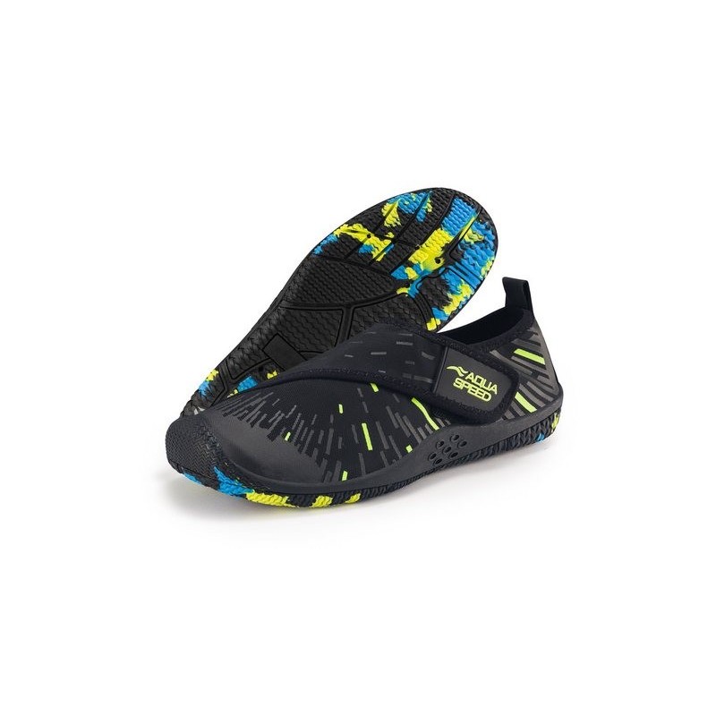 Aqua Speed Tegu Strandschuhe Gr. 45 – Schwarz/Fluor Gelb + Handtuch im Set Wasserschuh (Thermen- & Wellnessschuhe mit Grip –