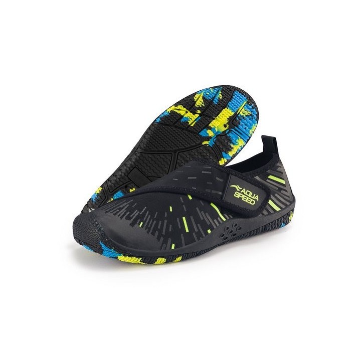 Aqua Speed Tegu Strandschuhe Gr. 45 – Schwarz/Fluor Gelb + Handtuch im Set Wasserschuh (Thermen- & Wellnessschuhe mit Grip –