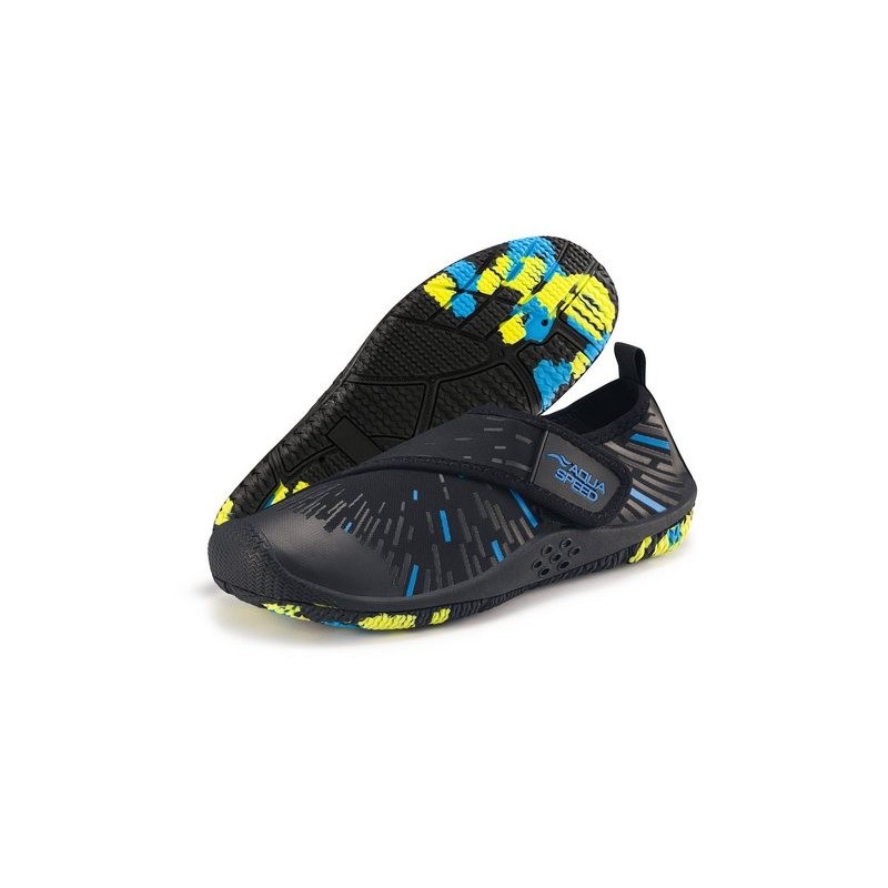 Aqua Speed Tegu Schwimmschuhe Gr. 35 – Schwarz/Blau mit Handtuchbeilage Wasserschuh (Rutschfeste Schuhe für See, Fluss & Frei