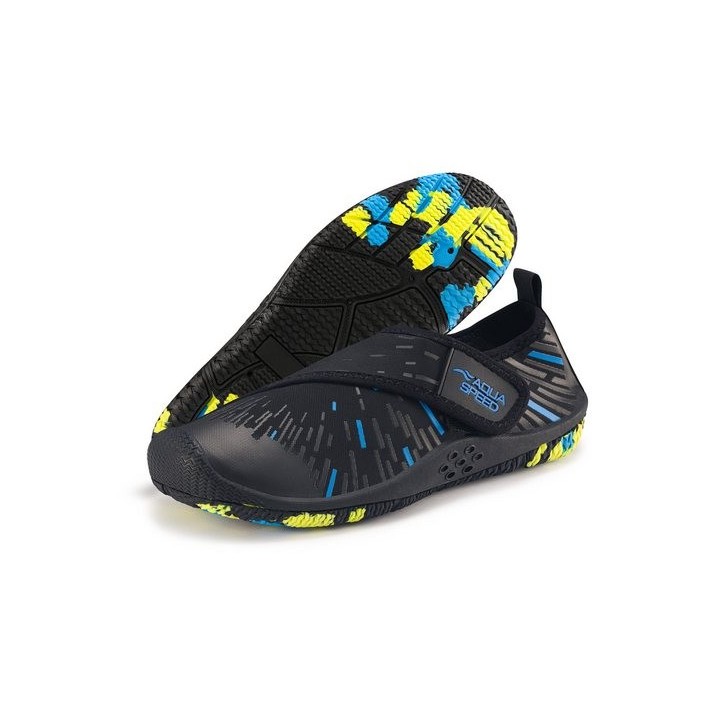 Aqua Speed Tegu Schwimmschuhe Gr. 35 – Schwarz/Blau mit Handtuchbeilage Wasserschuh (Rutschfeste Schuhe für See, Fluss & Frei