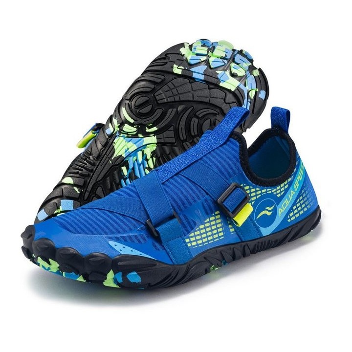 Aqua Speed Badeschuhe LACERTO Gr. 44 – Blau/Hellblau + Handtuch Wasserschuh (Rutschfeste Schwimmschuhe – ideal für See, Boot