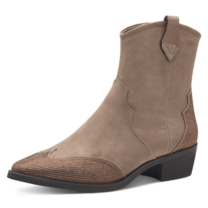 MARCO TOZZI Westernstiefelette, Blockabsatz, Cowboy Stiefelette, Boots, funkelnde Glitzersteinchen