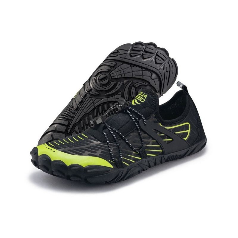 Aqua Speed Schwimmschuhe SALMO Gr. 43 – Schwarz/Grün + Handtuch Wasserschuh (Wasserschuhe mit Komfort – leicht, weich & belas