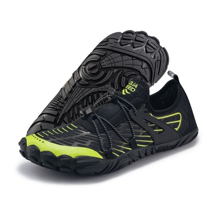 Aqua Speed Schwimmschuhe SALMO Gr. 43 – Schwarz/Grün + Handtuch Wasserschuh (Wasserschuhe mit Komfort – leicht, weich & belas