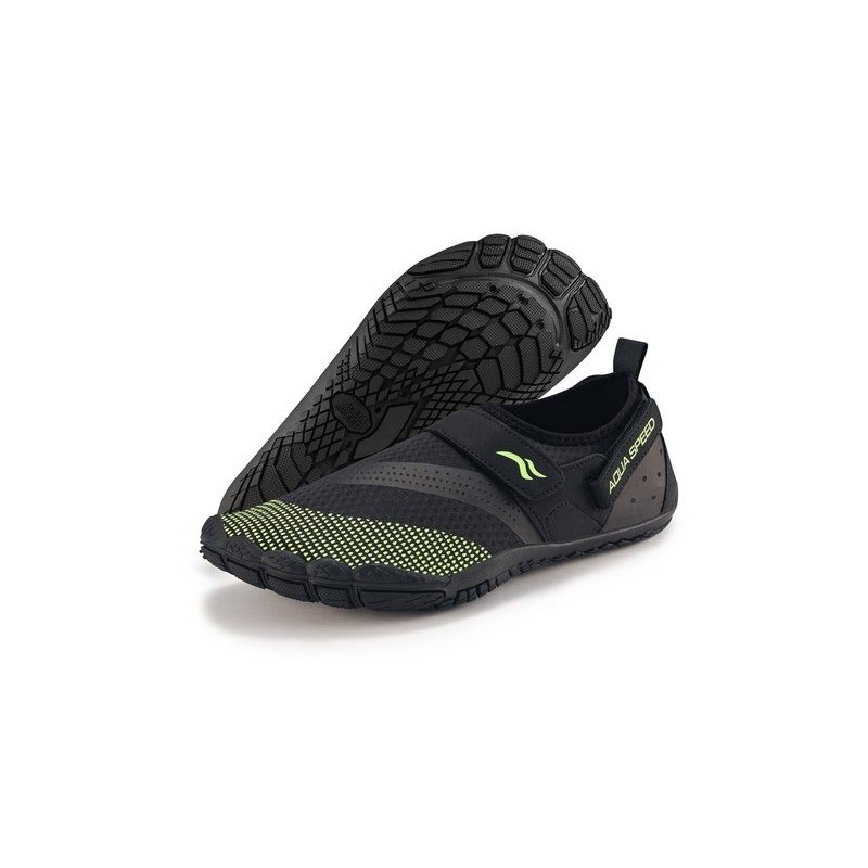 Aqua Speed Kinder-Strandschuhe AGAMA Gr. 35 – Schwarz/Fluor Grün + Handtuch Wasserschuh (Wasserschuhe für Kinder – sicherer H