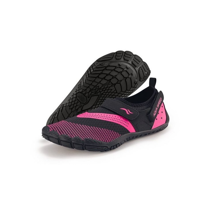Aqua Speed Luftige Strandschuhe AGAMA Gr. 40 – Schwarz/Pink + Handtuch Wasserschuh (Strandschuhe für Damen – weich, atmungsak