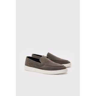 Graue Slip-On Loafer aus Wildlederimitat - 42, Grau