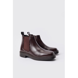 Braune eckige PU Chelsea-Stiefel - 44, Braun