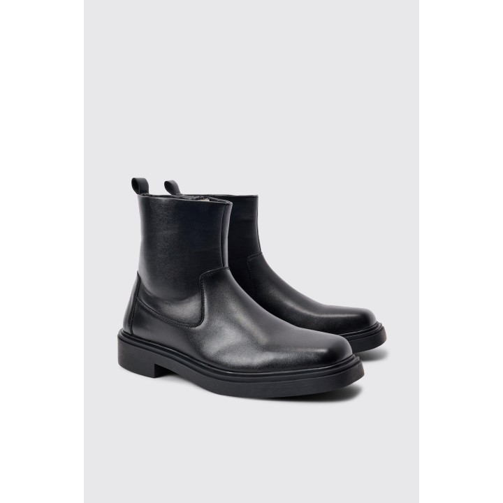 Schwarz eckige PU-Stiefel mit Reißverschluss - 41, Schwarz