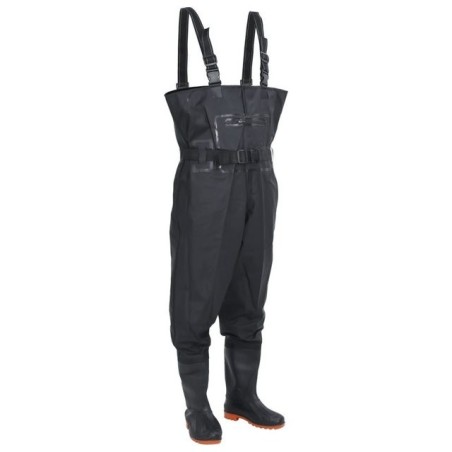 vidaXL Watstiefel Wathose mit Stiefeln und Gürtel Schwarz Größe 43