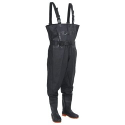 vidaXL Watstiefel Wathose mit Stiefeln und Gürtel Schwarz Größe 41