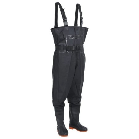 vidaXL Watstiefel Wathose mit Stiefeln und Gürtel Schwarz Größe 41