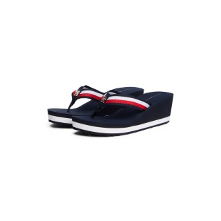 Tommy Hilfiger Dianette »TH CORPORATE WEDGE BEACH SANDAL«, Keilabsatz, Sommerschuh, Zehentrenner mit gestreiften Bandagen