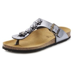 LASCANA Zehentrenner "Sandale, Pantolette, offener Schuh, Sommerschuh,", mit modischer Applikation und Komfortkorkfußbett aus