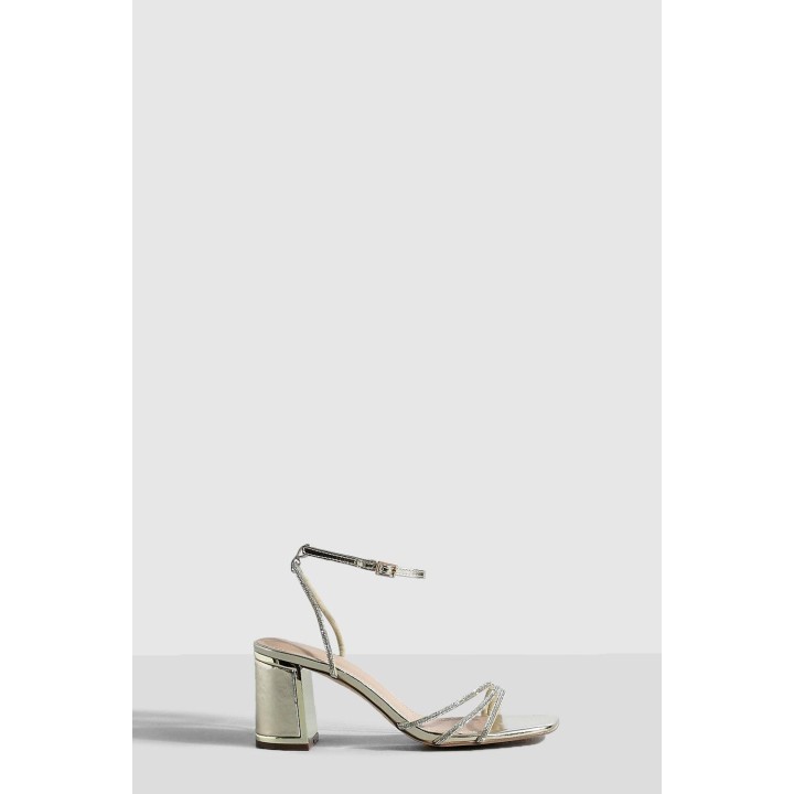 Metallic Sandalen Mit Blockabsatz - Gold - 36, Gold