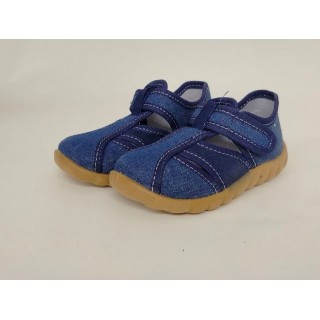 GlücksNugget Fischer Jungen Hausschuh jeansstoff blau mit Klettverschluss 25 Hausschuh