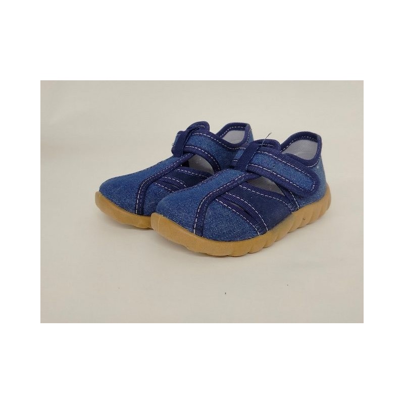 GlücksNugget Fischer Jungen Hausschuh jeansstoff blau mit Klettverschluss 25 Hausschuh