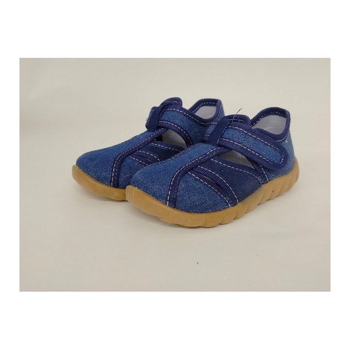GlücksNugget Fischer Jungen Hausschuh jeansstoff blau mit Klettverschluss 25 Hausschuh