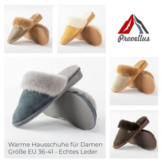 Provellus Hausschuhe Für Damen Pantoffeln Slipper Echt Merinoschaffell/Leder Hausschuh