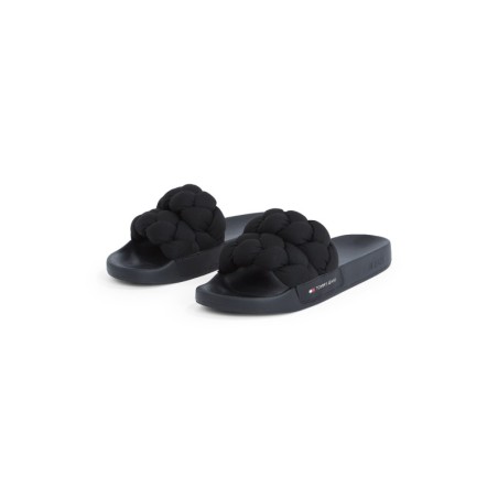 Tommy Jeans Pantolette »TJW BRAIDED SLIDE«, Sommerschuh, Flats, Schlupfschuh, geflochtene, wattierte Bandage