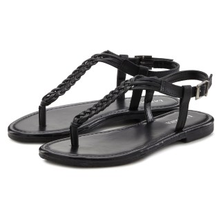 LASCANA Zehentrenner "Sandalette, Sommerschuh", Sandale aus Leder mit Flecht-Optik