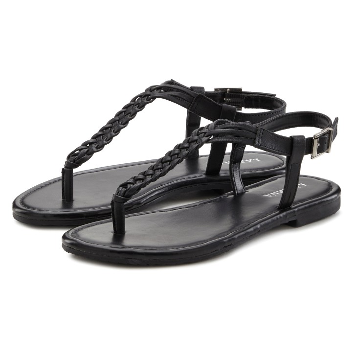 LASCANA Zehentrenner "Sandalette, Sommerschuh", Sandale aus Leder mit Flecht-Optik