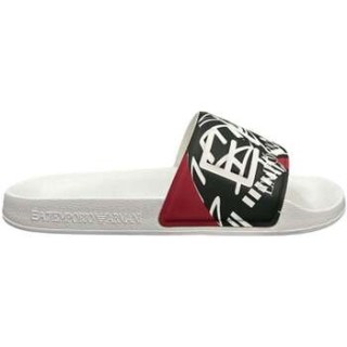 Ea7 Emporio Armani  Zehensandalen Visibility Logo Slides White/Red Rings Print