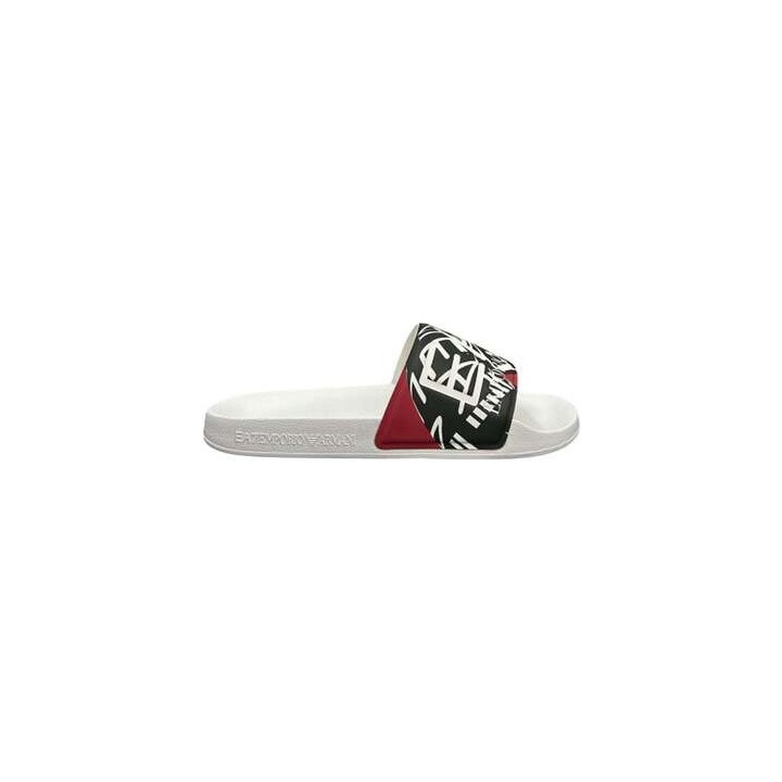 Ea7 Emporio Armani  Zehensandalen Visibility Logo Slides White/Red Rings Print