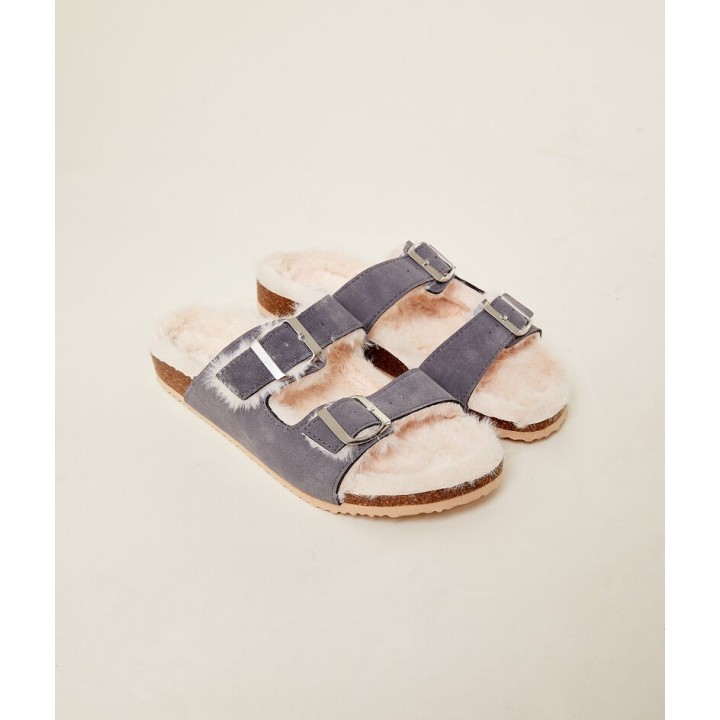 Flip-flop-hausschuhe mit kunstpelzfutter