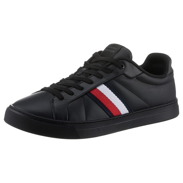 Tommy Hilfiger Sneaker "ICON COURT LTH STRIPES", Schnürschuh, Freizeitschuh, Halbschuh mit gepolstertem Schaftrand