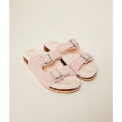 Flip-flop-hausschuhe mit kunstpelzfutter