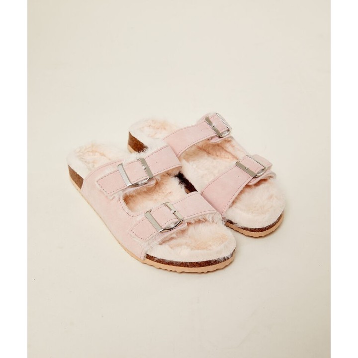 Flip-flop-hausschuhe mit kunstpelzfutter