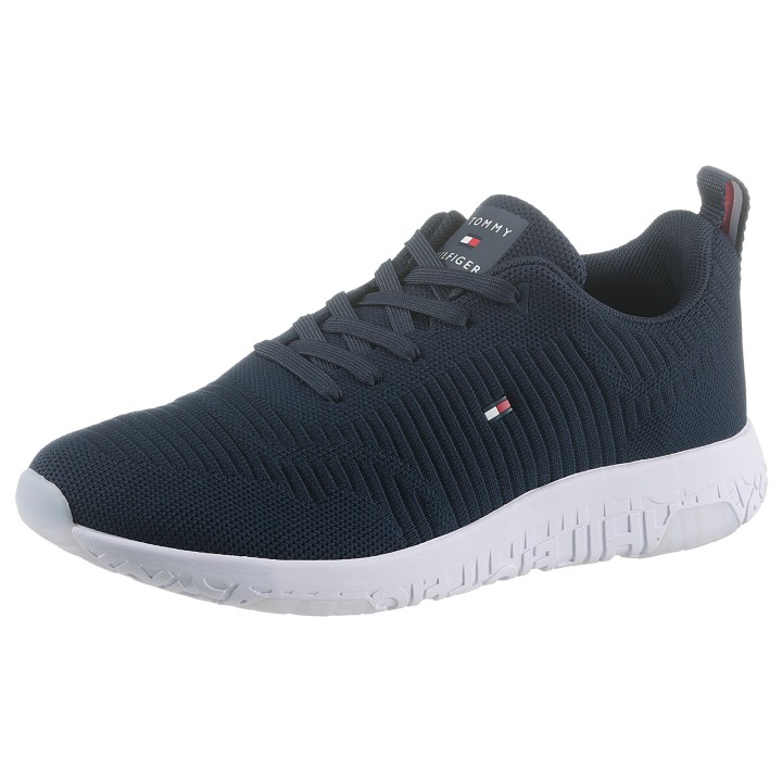 Tommy Hilfiger Sneaker "CORPORATE KNIT RIB RUNNER", mit seitlicher Logoflagge, Freizeitschuh, Halbschuh, Schnürschuh