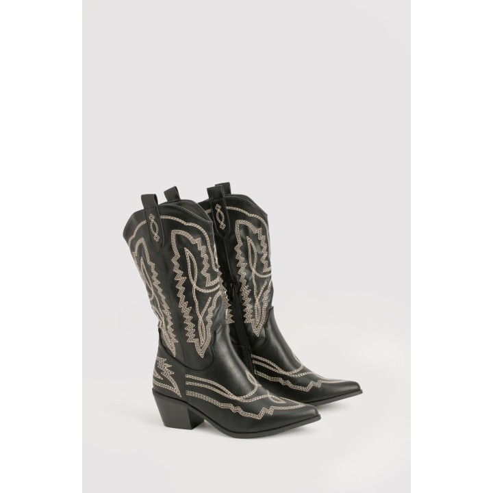 Western Cowboy-Stiefel Mit Kontrast-Naht - Black - 36, Black
