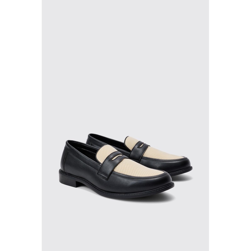 Schwarze Mesh-Loafer mit Kontrast-Einsatz - 43, Schwarz