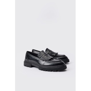 Schwarzer PU-Loafer mit klobiger Sohle - 41, Schwarz