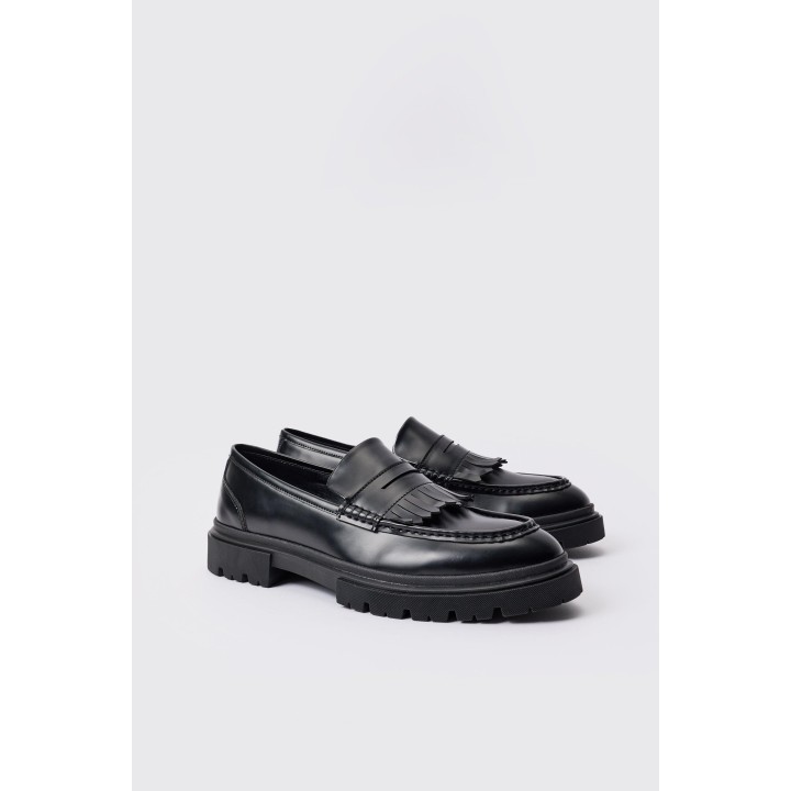 Schwarzer PU-Loafer mit klobiger Sohle - 41, Schwarz