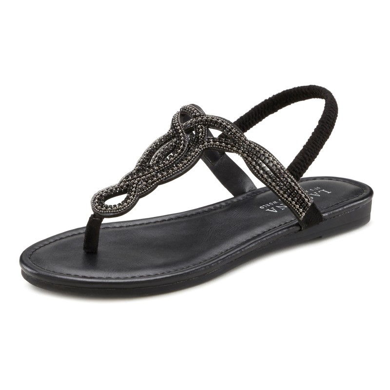 LASCANA Zehentrenner, Sandale, Pantolette mit Schmucksteinen in Glitzer-Optik VEGAN