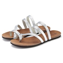 LASCANA Zehentrenner, Sandale, Pantolette aus Leder im Metallic-Look