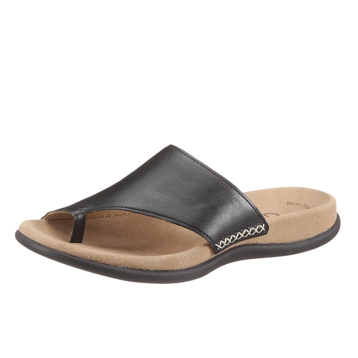 Gabor Zehentrenner, Keilabsatz, Sommerschuh, Dianette mit kontrastfarbiger Stickerei